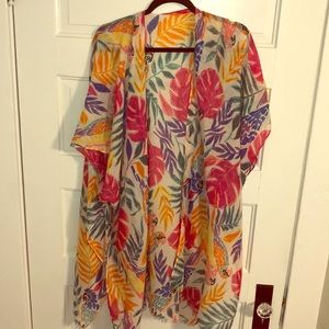 Floral palm leaf sheer kimono / cardigan